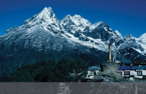 Himalaya mountain range and village