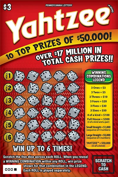 Yahtzee scratch-off lottery ticket, Pennsylvania