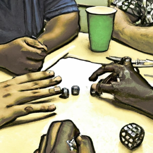 Hands and dice at the Yahtzee table