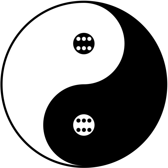 A yin-yang symbol with dice