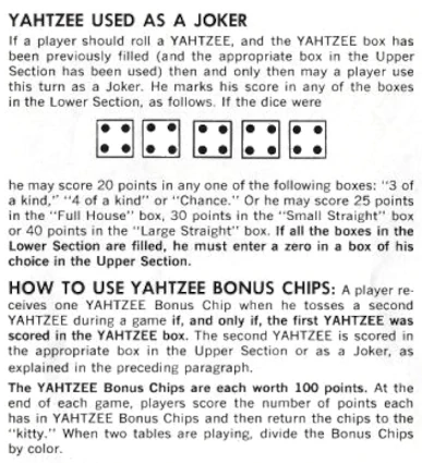 Yahtzee Bonus Rules - 1967 Yahtzee Rule Book