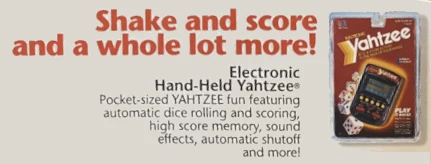 Yahtzee handheld game advertisement